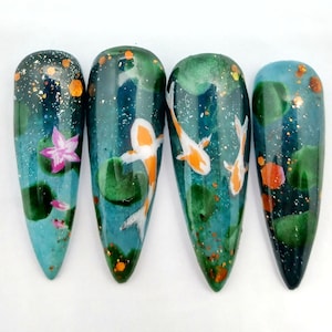 Koi Fish Zen Pond Press on Nails Ready to Ship Nails Hand - Etsy