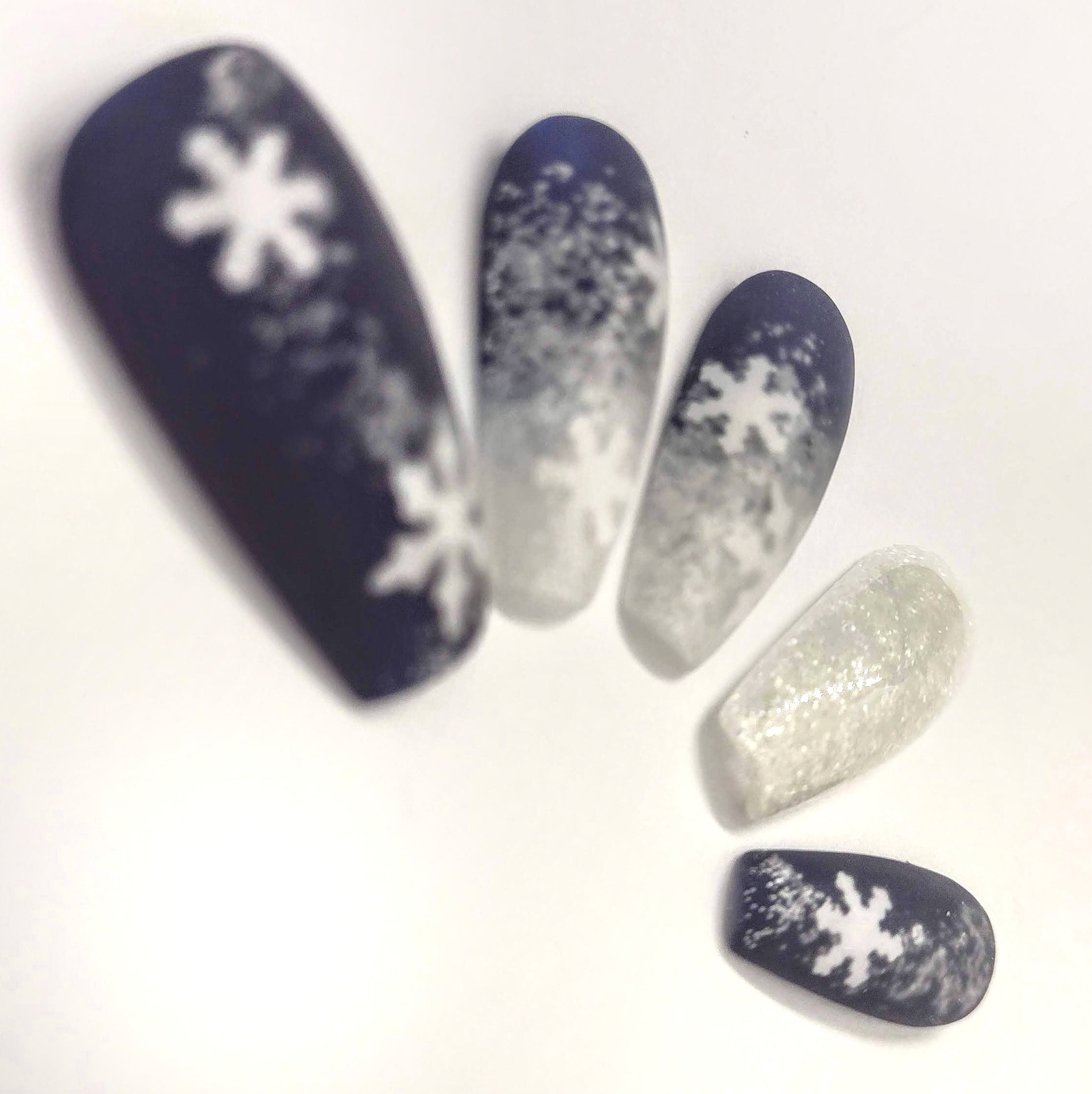 Navy Blue Winter Snowflakes Press on Nails Winter Nails - Etsy