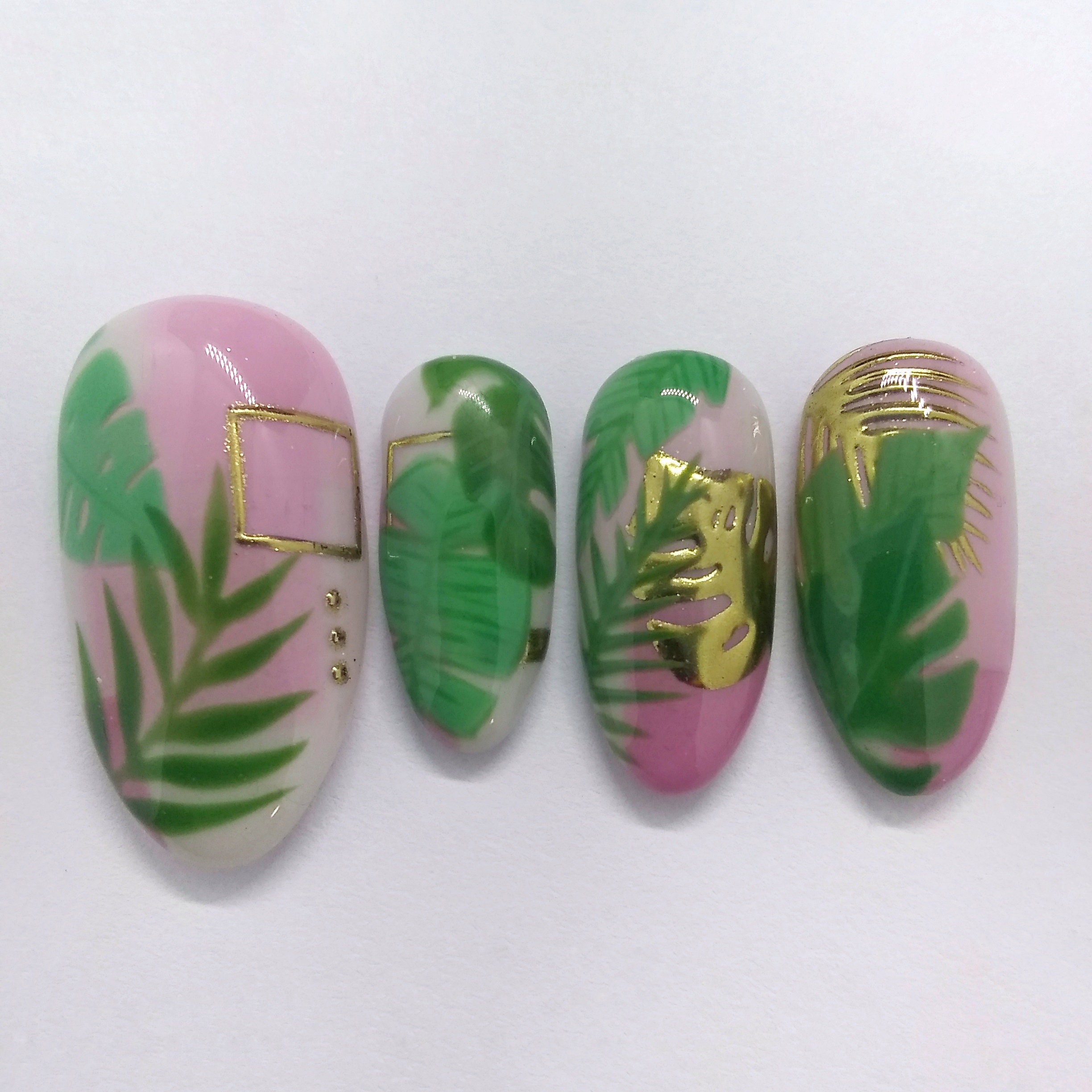 Tropical Palm Leaf Summer Press on Nail Glue on Nail Custom | Etsy