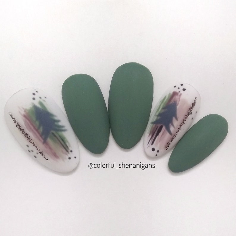 Forest Pine Tree Nails Abstract Nails Press on Nails Etsy