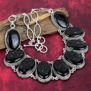 Natural Nuummite Necklace, 925 Sterling Silver Jewelry, Gemstone Jewelry, Crystal Necklace, Adjustable Chain Handmade Thanksgiving Gift,