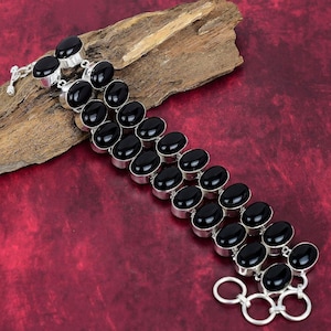 Black Onyx Bracelet, 925 Sterling Silver Jewelry Bracelet, Adjustable Bracelet, Gemstone Bracelet, Handmade Jewelry, Engagement Gifts.