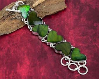 Bracciale in labradorite verde naturale, bracciale in argento sterling 925, bracciale regolabile, bracciale con pietre preziose, gioielli fatti a mano