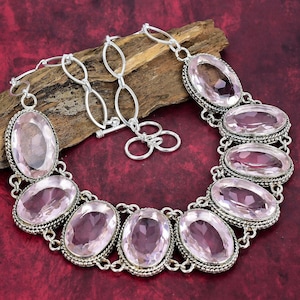 Faceted Pink Kunzite Necklace, 925 Sterling Silver Jewelry, Gemstone Jewelry, Handmade Jewelry, Adjustable Chain Necklace, Gift For Birthday