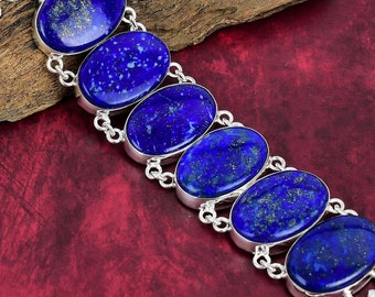 Bracciale in lapislazzuli, bracciale in argento sterling 925, bracciale a catena regolabile, bracciale con pietre preziose, gioielli fatti a mano, regalo di anniversario.
