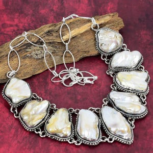 Natürliche Blister Biwa Perlenkette, 925 Sterling Silber Schmuck, Edelstein handgemachter Schmuck, verstellbare Kettenhalskette, Muttertagsgeschenke