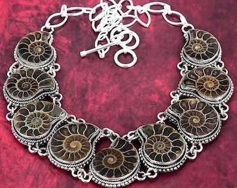 Ammonite Fossil Necklace, 925 Sterling Silver Jewelry, Gemstone Jewelry, Handmade Jewelry, Adjustable Chain Necklace, Gift For Mom & Wife