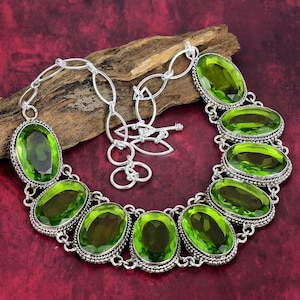 Peridot Gemstone Necklace, 925 Sterling Silver Jewelry, Gemstone Jewelry, Handmade Jewelry, Adjustable Chain Necklace, Anniversary Gifts.