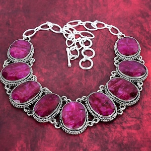 Kashmiri Red Ruby Necklace, 925 Sterling Silver Jewelry, Gemstone Necklace Handmade Jewelry, Adjustable Chain Necklace, Valentine Day Gift