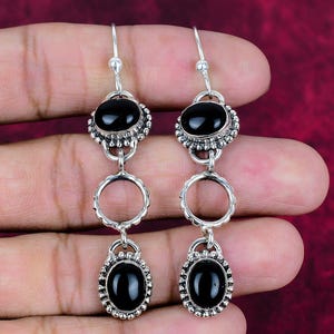Natural Black Onyx Earring, 925 Solid Sterling Silver Earring, Gemstone Long Earring, Silver Earring, Onyx Earring,Handmade Jewelry Gifts