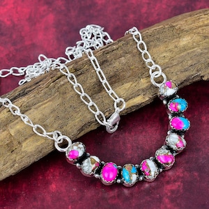 Cotton Candy Turquoise Necklace 925 Sterling Silver Necklace Adjustable Chain Necklace Bridal Necklace Bohemian Jewelry Birthday Love Gift