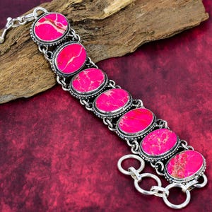 Pink Sea Sediment Jasper Bracelet 925 Sterling Silver Bracelet Adjustable Chain Bracelet Handmade Jewelry Gemstone Bracelet Gift For Bridal