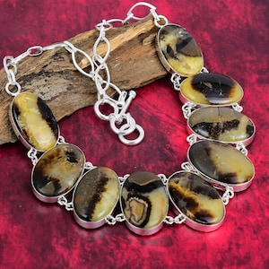 Minimalistische Halskette 925 Sterling Silber Schmuck, Edelstein handgemachter Schmuck, Septarischer Schmuck, verstellbare Kettenhalskette, Weihnachtsgeschenke.