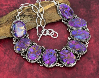Purple Copper Turquoise Necklace, 925 Sterling Silver Jewelry, Gemstone Jewelry, Handmade Jewelry, Adjustable Chain Necklace, Gift For Wife.