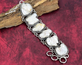 Bracciale in perle Blister Biwa, bracciale in argento sterling 925, bracciale a catena regolabile, bracciale con pietre preziose, gioielli fatti a mano, regalo per donna.
