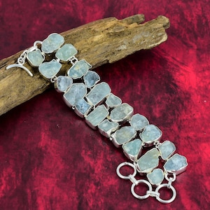 Raw Aquamarine Bracelet 925 Sterling Silver Bracelet, Adjustable Chain Bracelet, Gemstone Jewelry, Handmade Jewelry For Anniversary Gifts.