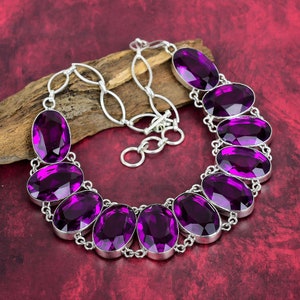 Faceted Amethyst Necklace, 925 Sterling Silver Jewelry, Gemstone Necklace, Handmade Jewelry, Adjustable Chain Necklace, Anniversary Gifts.