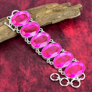 Faceted Pink Topaz Bracelet, 925 Sterling Silver Bracelet, Adjustable Chain Bracelet, Gemstone Bracelet, Handmade Jewelry, Birthday Gift
