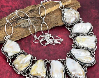 Natural Blister Biwa Pearl Necklace, 925 Sterling Silver Jewelry, Gemstone Handmade Jewelry, Adjustable Chain Necklace, Mother&#39;s Day Gifts