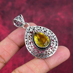 Lemon Topaz Pendant, 925 Sterling Silver Jewelry, Gemstone Jewelry, Handmade Pendant, Adjustable Chain Pendant, Necklace Wadding Gifts.