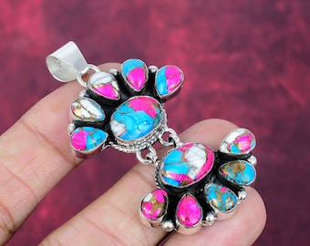 Colgante de turquesa de algodón de azúcar, colgante de plata de ley 925, colgante de joyería hecho a mano, colgante de turquesa antiguo, regalo de fiesta.