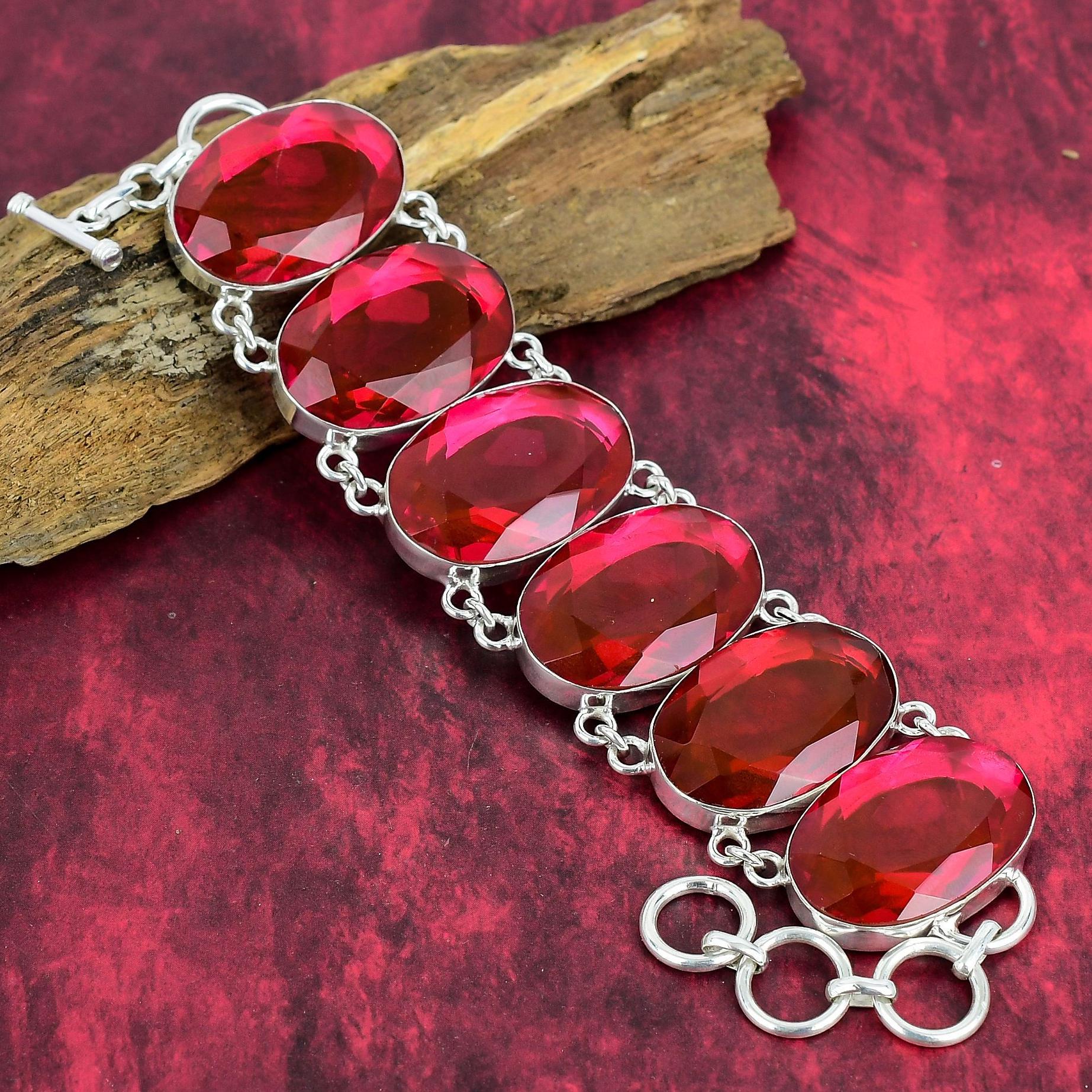 Faceted Rubellite Bracelet, 925 Sterling Silver Bracelet, Adjustable Chain Bracelet, Gemstone Bracelet, Handmade Jewelry, Easter Gifts