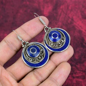Designer Lapis lazuli Earrings 925 Sterling Silver Tibetan Jewelry Statement Earrings Tibetan Earrings Ethnic Nepali Earrings Gifts For Her