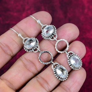 White Topaz Stone Earring, White Topaz Faceted Gemstone, 925 Sterling Silver, Bezel Dangle, Earring, Handmade Jewelry Gift Earring