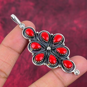 Red Coral Gemstone Pendant 925 Sterling Silver Pendant Jewelry, Gemstone Jewelry, Handmade Jewelry Unique Designer Pendant Gift For Wife
