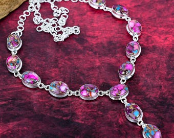 Purple Copper Turquoise Necklace 925 Sterling Silver Jewelry Necklace Turquoise Gemstone Necklace Handmade Silver Necklace Wadding Gift