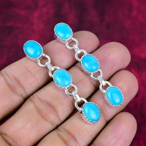 Sleeping Beauty Turquoise Gemstone Silver Earring Oval Designer Turquoise Silver Earring Gift For Women Turquoise Earring Handmade Earring..