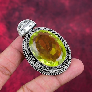 Lemon Topaz Pendant, 925 Sterling Silver Jewelry, Gemstone Jewelry, Handmade Pendant, Adjustable Chain Pendant Necklace Anniversary Gifts