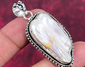 Colgante de nácar, colgante de plata hecho a mano, colgante de piedra natal de junio, colgante llamativo de plata de ley 925, regalos de cumpleaños