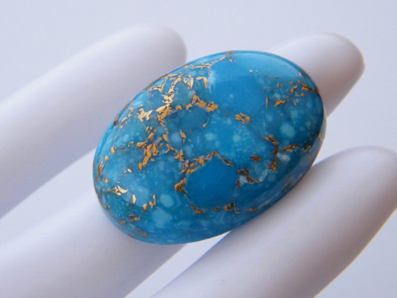 29x20x7.5mm Blue Turquoise Cabochon Mohave Copper Blue Copper Turquoise Oval Shape Flat Back Cabochon
