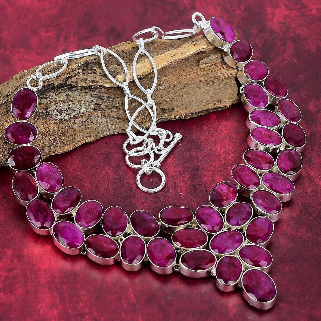 Red Ruby Necklace, 925 Sterling Silver Jewelry Gemstone Jewelry ...