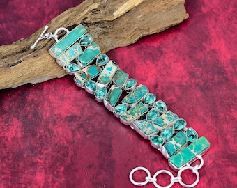 Green Sea Sediment Gemstone Bracelet, 925 Sterling Silver Jewelry, Indicolite Bracelet, Handmade Jewelry, Adjustable Chain Bracelet For Gift