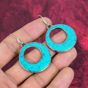 Sleeping Turquoise Earrings 925 Sterling Silver Tibetan Earrings Handmade Earrings Tibetan Jewelry Tribal Ethnic Nepali Earrings For Gifts