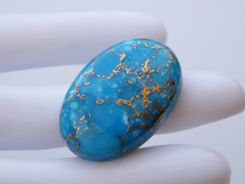 29x20x7.5mm Blue Turquoise Cabochon Mohave Copper Blue Copper Turquoise Oval Shape Flat Back Cabochon