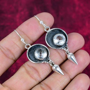 White Topaz Gemstone Jewelry 925 Sterling Silver Handmade Earrings White Topaz Round Shape Stone Healing Design Earrings Anniversary Gift