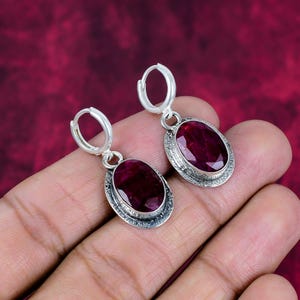 Red Ruby Earring 925 Sterling Silver Earring Red Ruby Gemstone Women Earring Silver Jewelry Handmade Earring Oval Shape Earring Gift For Her