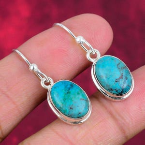 Dainty Tibetan Turquoise Gemstone Silver Earrings, Minimalist Earrings,  925 Sterling Silver Earrings, Handmade Designer Earrings, For Girls