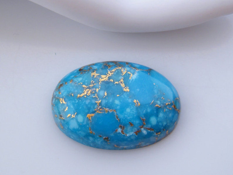29x20x7.5mm Blue Turquoise Cabochon Mohave Copper Blue Copper Turquoise Oval Shape Flat Back Cabochon
