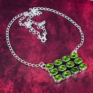 Green Peridot Necklace 925 Sterling Silver Necklace Green Peridot Adjustable Chain Necklace Bridal Necklace Bohemian Jewelry Wadding Gift