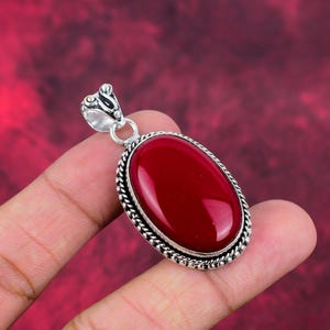 Red Coral Pendant 925 Sterling Silver Jewelry Handmade Jewelry Gemstone Jewelry Silver Pendant Necklace Wedding Gifts