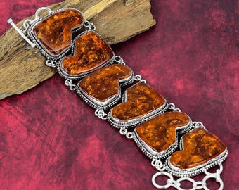 Bracciale in ambra baltica, bracciale in argento sterling 925, bracciale con catena regolabile, bracciale con pietre preziose, gioielli fatti a mano, regali per anniversario.