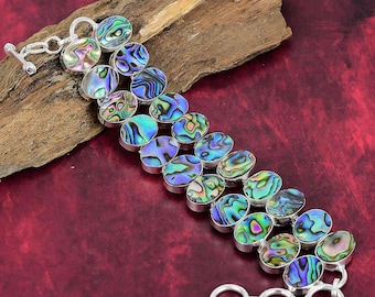Abalone Muschel Armband 925 Sterling Silber Armband Oval Edelstein Armband Verstellbar Kettenarmband Handgemachter Schmuck Armband Geschenk Für Sie