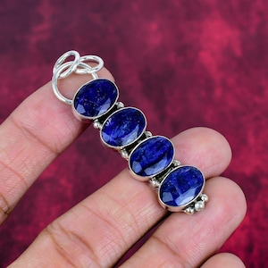 Mooie blauwe saffier edelsteenhanger, massief 925 sterlingzilveren handgemaakte sieraden, blauwe saffier alledaagse sieraden Verlovingscadeau