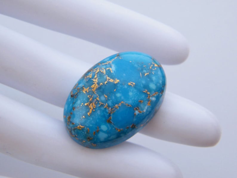 29x20x7.5mm Blue Turquoise Cabochon Mohave Copper Blue Copper Turquoise Oval Shape Flat Back Cabochon