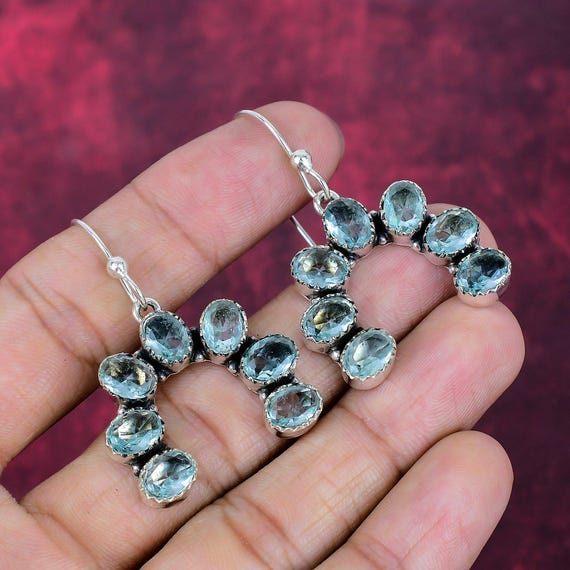 thumbnail interactive-video image 1 of Handmade 925 Sterling Silver Multistone Dangle Earrings – 4.7cm (1-7/8 Inches), Hook Fastening, From India 1 of 5