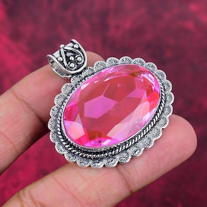 Amazing Pink Topaz Gemstone Pendant, 925 Solid Sterling Silver Pendant, Beautiful Design Pendant, Handmade Silver Jewelry Party Wear Gift